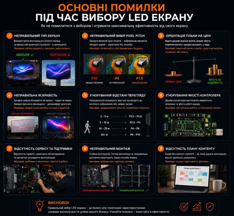 Основні помилки при виборі LED екрану для бізнесу: технічні та монтажні ризики