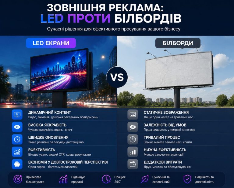 Порівняння зовнішньої реклами: LED екрани проти класичних білбордів