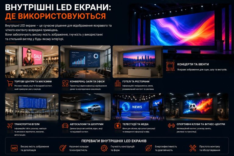 Внутрішні LED екрани у торгових центрах, офісах, ресторанах та на подіях