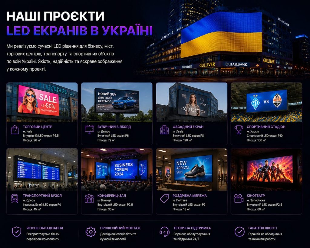 Наші проекти LED екранів в Україні: фасадні та внутрішні LED рішення для бізнесу