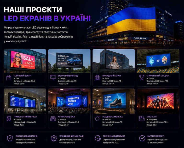 Наші проекти LED екранів в Україні: фасадні та внутрішні LED рішення для бізнесу