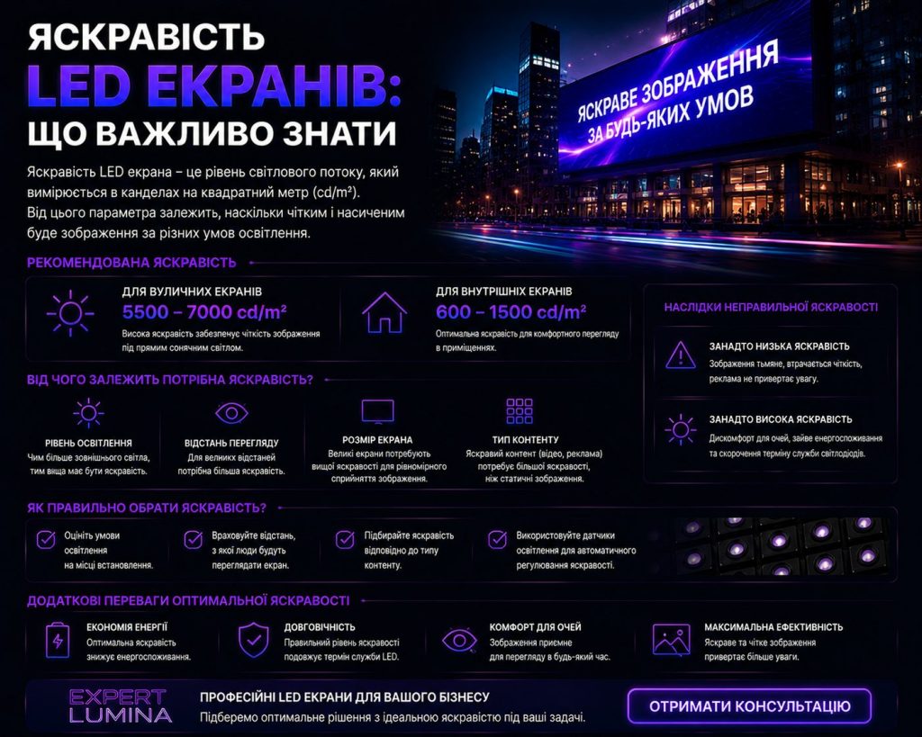 Яскравість LED екранів: рекомендовані рівні для вулиці та приміщень
