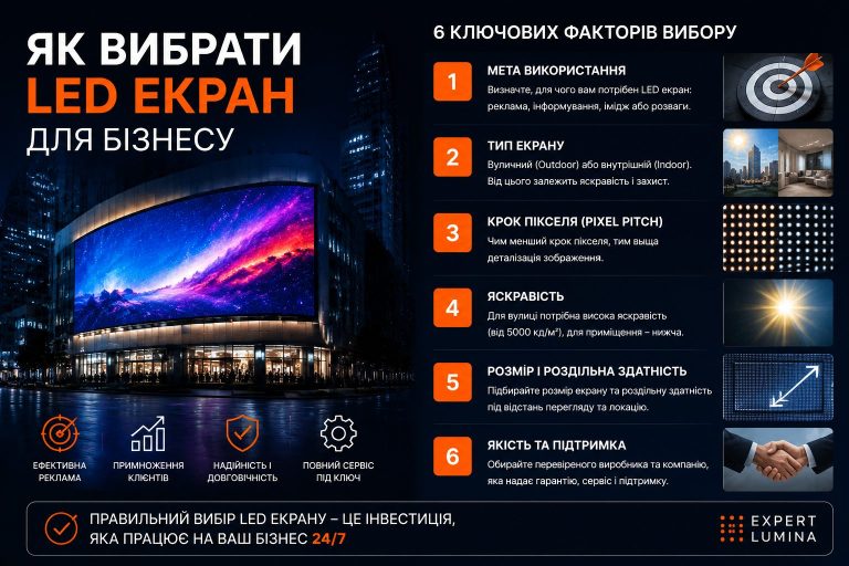Як вибрати LED екран для бізнесу: фактори вибору, типи та характеристики