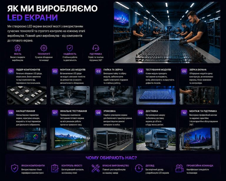 Виробництво LED екранів: монтаж, пайка, тестування та збірка модулів