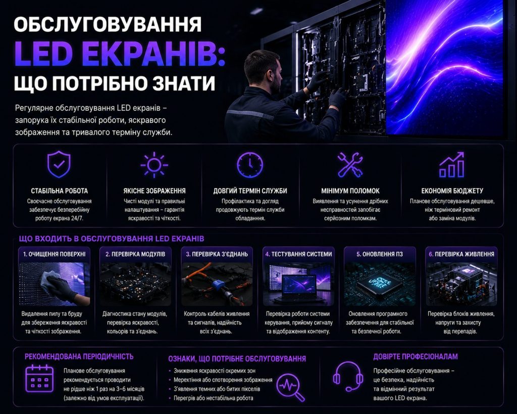 Обслуговування LED екранів: технічна діагностика, ремонт і профілактика обладнання