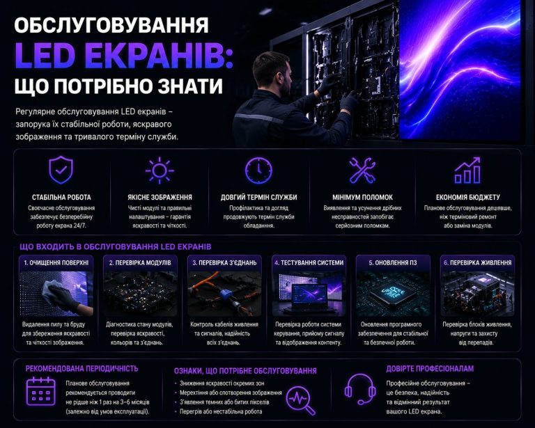 Обслуговування LED екранів: технічна діагностика, ремонт і профілактика обладнання